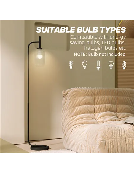 HOMCOM Floor Lamp for Living Room with Glass Lampshade, Modern Standing Lamp with Foot Switch for Bedroom, Bulb not Included, Bl