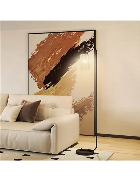 HOMCOM Floor Lamp for Living Room with Glass Lampshade, Modern Standing Lamp with Foot Switch for Bedroom, Bulb not Included, Bl