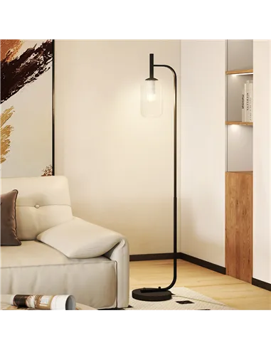 HOMCOM Floor Lamp for Living Room with Glass Lampshade, Modern Standing Lamp with Foot Switch for Bedroom, Bulb not Included, Bl