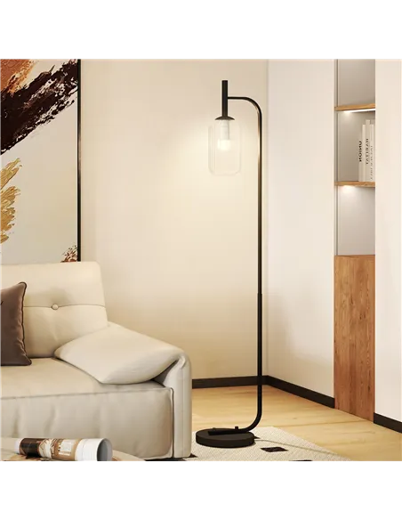 HOMCOM Floor Lamp for Living Room with Glass Lampshade, Modern Standing Lamp with Foot Switch for Bedroom, Bulb not Included, Bl