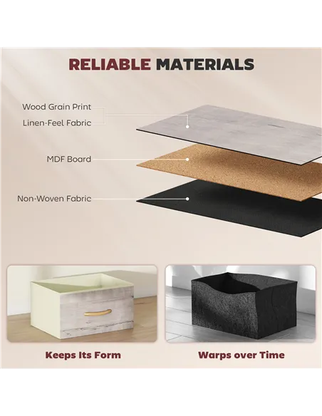 HOMCOM Chest of Eight Fabric Drawers - Natural Wood Finish