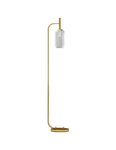 HOMCOM LED Floor Lamp for Living Room with Glass Lampshade, Modern Standing Lamp with Foot Switch, Adjustable Brightness, 2700K 