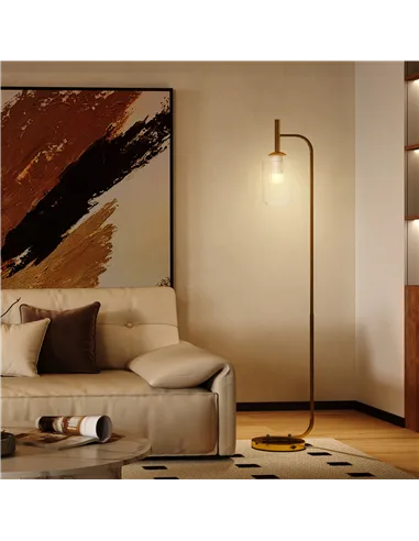 HOMCOM LED Floor Lamp for Living Room with Glass Lampshade, Modern Standing Lamp with Foot Switch, Adjustable Brightness, 2700K 