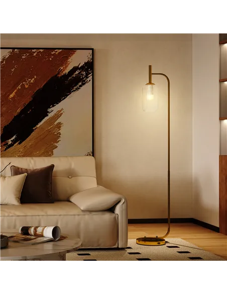 HOMCOM LED Floor Lamp for Living Room with Glass Lampshade, Modern Standing Lamp with Foot Switch, Adjustable Brightness, 2700K 