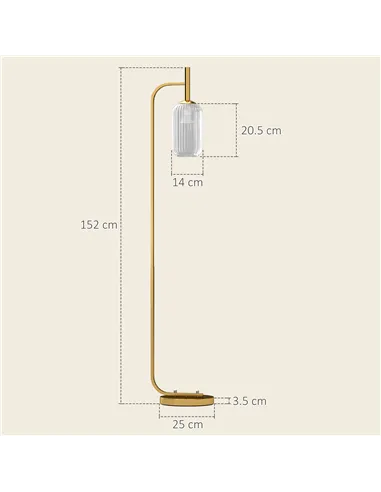 HOMCOM LED Floor Lamp for Living Room with Glass Lampshade, Modern Standing Lamp with Foot Switch, Adjustable Brightness, 2700K 