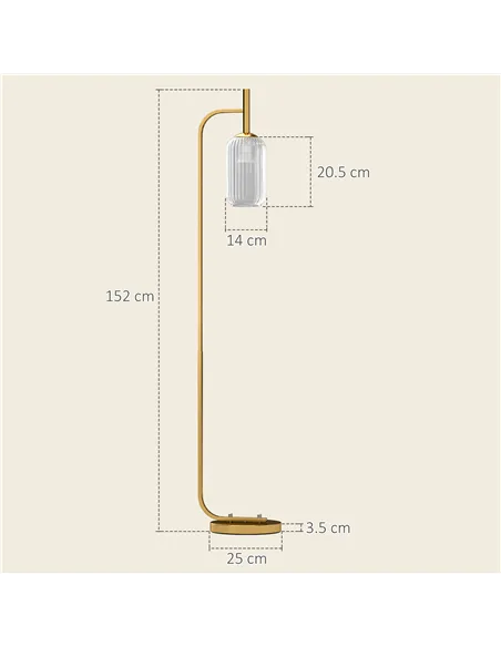 HOMCOM LED Floor Lamp for Living Room with Glass Lampshade, Modern Standing Lamp with Foot Switch, Adjustable Brightness, 2700K 