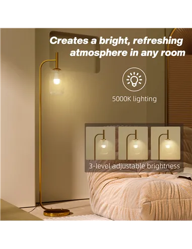 HOMCOM LED Floor Lamp for Living Room with Glass Lampshade, Modern Standing Lamp with Foot Switch, Adjustable Brightness, 2700K 
