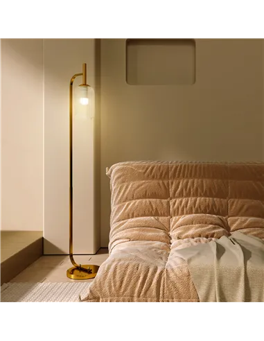 HOMCOM LED Floor Lamp for Living Room with Glass Lampshade, Modern Standing Lamp with Foot Switch, Adjustable Brightness, 2700K 
