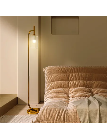 HOMCOM LED Floor Lamp for Living Room with Glass Lampshade, Modern Standing Lamp with Foot Switch, Adjustable Brightness, 2700K 