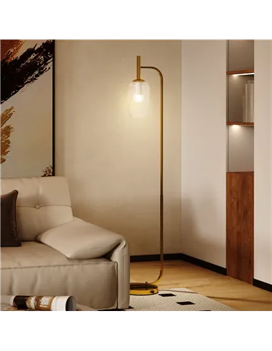 HOMCOM LED Floor Lamp for Living Room with Glass Lampshade, Modern Standing Lamp with Foot Switch, Adjustable Brightness, 2700K 