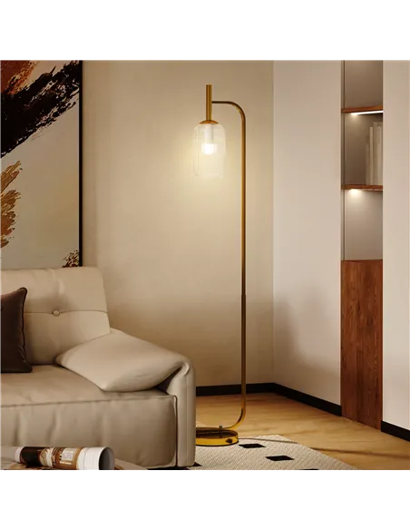 HOMCOM LED Floor Lamp for Living Room with Glass Lampshade, Modern Standing Lamp with Foot Switch, Adjustable Brightness, 2700K 