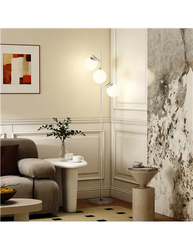 HOMCOM 3-Light Tree Floor Lamps for Living Room, Modern Standing Lamp for Bedroom with Globe Lampshade, 3000K/4000K/6000K Colour