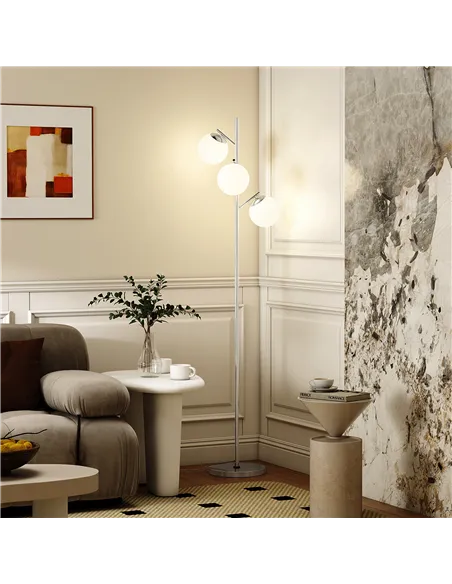 HOMCOM 3-Light Tree Floor Lamps for Living Room, Modern Standing Lamp for Bedroom with Globe Lampshade, 3000K/4000K/6000K Colour