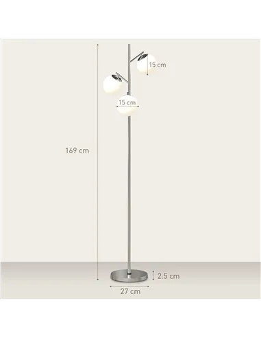 HOMCOM 3-Light Tree Floor Lamps for Living Room, Modern Standing Lamp for Bedroom with Globe Lampshade, 3000K/4000K/6000K Colour