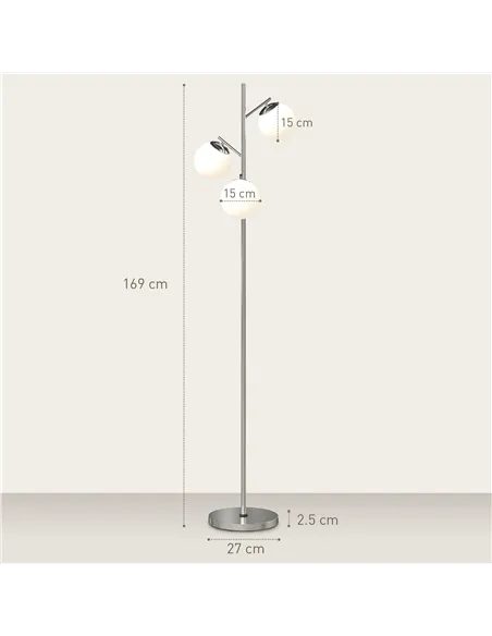 HOMCOM 3-Light Tree Floor Lamps for Living Room, Modern Standing Lamp for Bedroom with Globe Lampshade, 3000K/4000K/6000K Colour
