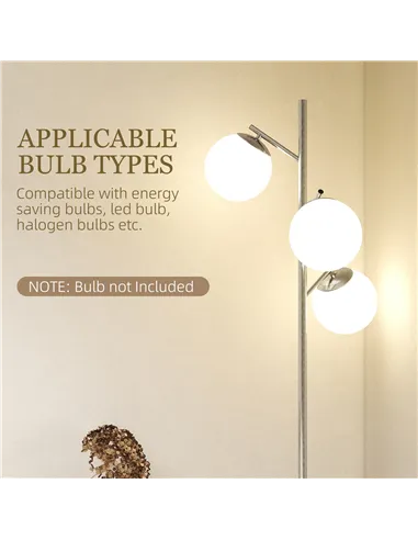 HOMCOM 3-Light Tree Floor Lamps for Living Room, Modern Standing Lamp for Bedroom with Globe Lampshade, 3000K/4000K/6000K Colour
