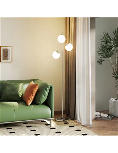 HOMCOM 3-Light Tree Floor Lamps for Living Room, Modern Standing Lamp for Bedroom with Globe Lampshade, 3000K/4000K/6000K Colour