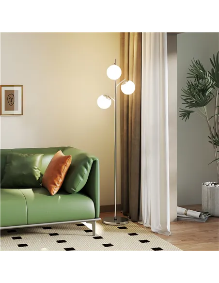 HOMCOM 3-Light Tree Floor Lamps for Living Room, Modern Standing Lamp for Bedroom with Globe Lampshade, 3000K/4000K/6000K Colour