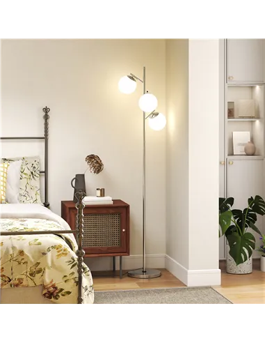 HOMCOM 3-Light Tree Floor Lamps for Living Room, Modern Standing Lamp for Bedroom with Globe Lampshade, 3000K/4000K/6000K Colour