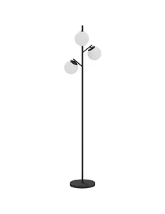 HOMCOM 3-Light Tree Floor Lamps for Living Room, Modern Standing Lamp for Bedroom with Globe Lampshade, Steel Base, Bulb not Inc