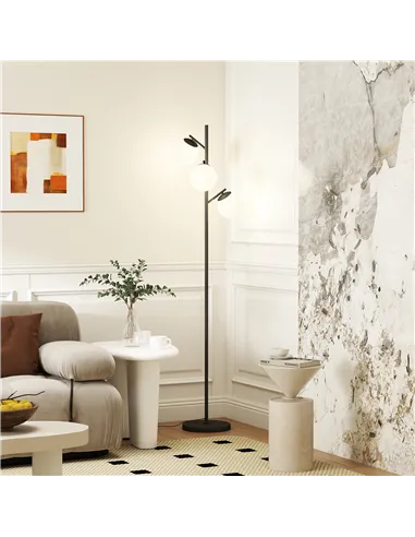 HOMCOM 3-Light Tree Floor Lamps for Living Room, Modern Standing Lamp for Bedroom with Globe Lampshade, Steel Base, Bulb not Inc