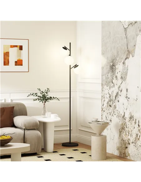 HOMCOM 3-Light Tree Floor Lamps for Living Room, Modern Standing Lamp for Bedroom with Globe Lampshade, Steel Base, Bulb not Inc