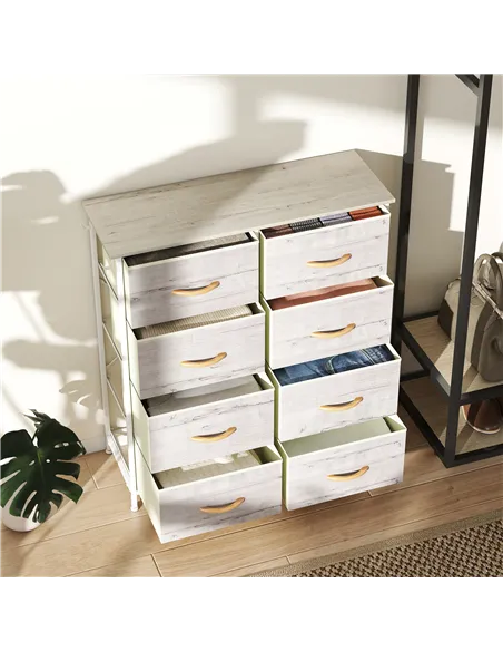 HOMCOM Chest of Eight Fabric Drawers - Natural Wood Finish