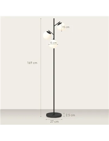 HOMCOM 3-Light Tree Floor Lamps for Living Room, Modern Standing Lamp for Bedroom with Globe Lampshade, Steel Base, Bulb not Inc