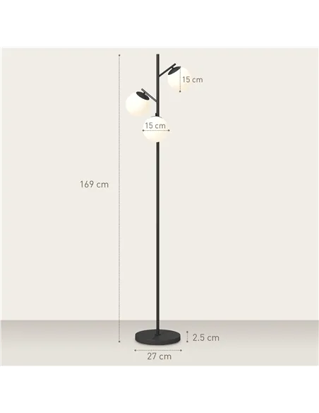 HOMCOM 3-Light Tree Floor Lamps for Living Room, Modern Standing Lamp for Bedroom with Globe Lampshade, Steel Base, Bulb not Inc
