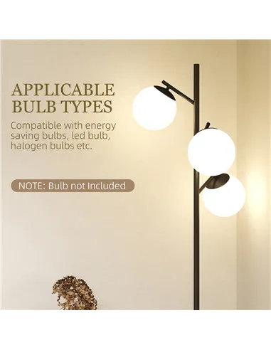 HOMCOM 3-Light Tree Floor Lamps for Living Room, Modern Standing Lamp for Bedroom with Globe Lampshade, Steel Base, Bulb not Inc
