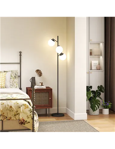 HOMCOM 3-Light Tree Floor Lamps for Living Room, Modern Standing Lamp for Bedroom with Globe Lampshade, Steel Base, Bulb not Inc