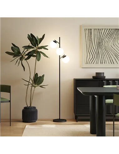 HOMCOM 3-Light Tree Floor Lamps for Living Room, Modern Standing Lamp for Bedroom with Globe Lampshade, Steel Base, Bulb not Inc