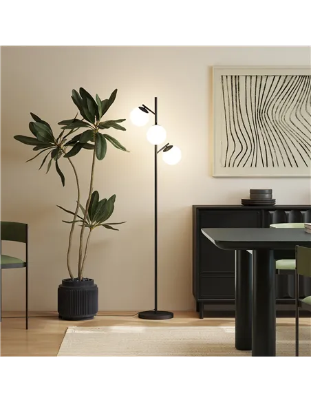 HOMCOM 3-Light Tree Floor Lamps for Living Room, Modern Standing Lamp for Bedroom with Globe Lampshade, Steel Base, Bulb not Inc