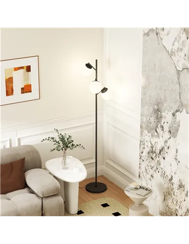 HOMCOM 3-Light Tree Floor Lamps for Living Room, Modern Standing Lamp for Bedroom with Globe Lampshade, Steel Base, Bulb not Inc