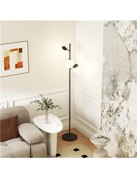 HOMCOM 3-Light Tree Floor Lamps for Living Room, Modern Standing Lamp for Bedroom with Globe Lampshade, Steel Base, Bulb not Inc