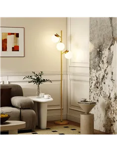 HOMCOM 3-Light Tree Floor Lamps for Living Room, Modern Standing Lamp for Bedroom with Globe Lampshade, 3000K/4000K/6000K Colour 2