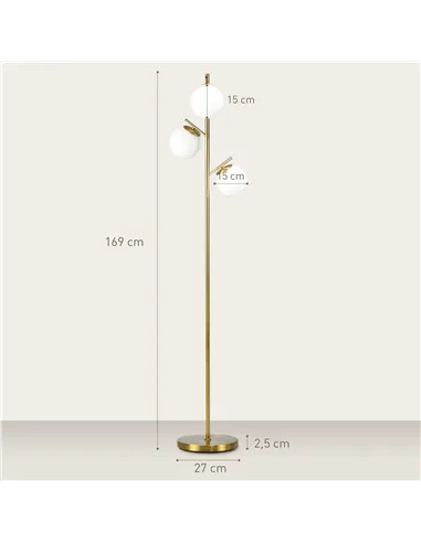 HOMCOM 3-Light Tree Floor Lamps for Living Room, Modern Standing Lamp for Bedroom with Globe Lampshade, 3000K/4000K/6000K Colour
