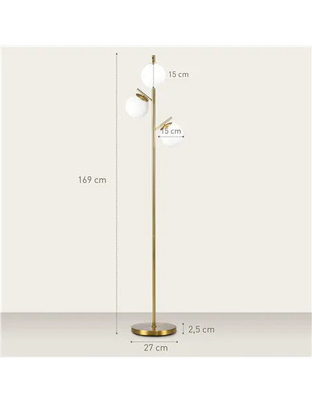 HOMCOM 3-Light Tree Floor Lamps for Living Room, Modern Standing Lamp for Bedroom with Globe Lampshade, 3000K/4000K/6000K Colour