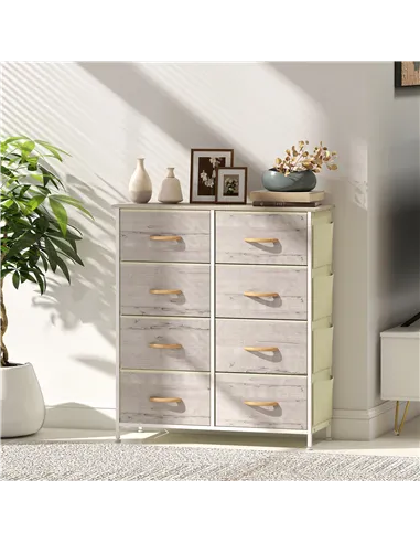 HOMCOM Chest of Eight Fabric Drawers - Natural Wood Finish