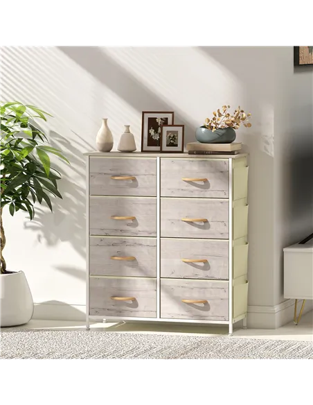 HOMCOM Chest of Eight Fabric Drawers - Natural Wood Finish