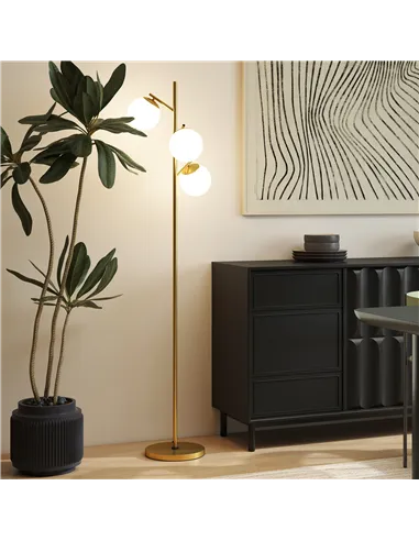 HOMCOM 3-Light Tree Floor Lamps for Living Room, Modern Standing Lamp for Bedroom with Globe Lampshade, 3000K/4000K/6000K Colour