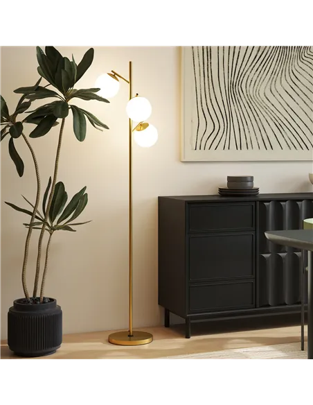 HOMCOM 3-Light Tree Floor Lamps for Living Room, Modern Standing Lamp for Bedroom with Globe Lampshade, 3000K/4000K/6000K Colour