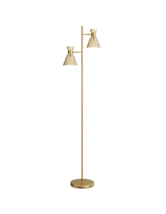 HOMCOM Floor Lamp with Adjustable Dual Head, Modern Standing Lamp with Floral Glass Shades and Foot Switch for Living Room Bedro