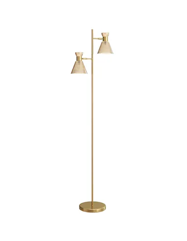 HOMCOM Floor Lamp with Adjustable Dual Head, Modern Standing Lamp with Floral Glass Shades and Foot Switch for Living Room Bedro