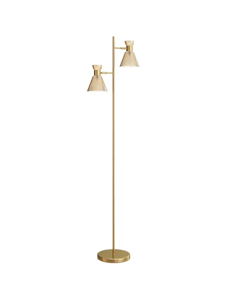 HOMCOM Floor Lamp with Adjustable Dual Head, Modern Standing Lamp with Floral Glass Shades and Foot Switch for Living Room Bedro