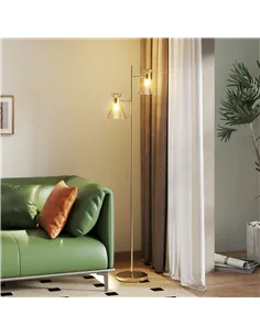 HOMCOM Floor Lamp with Adjustable Dual Head, Modern Standing Lamp with Floral Glass Shades and Foot Switch for Living Room Bedro 2