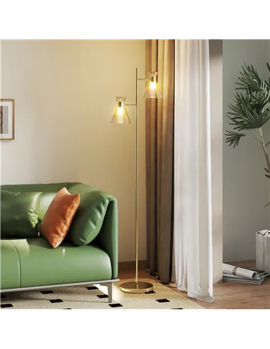 HOMCOM Floor Lamp with Adjustable Dual Head, Modern Standing Lamp with Floral Glass Shades and Foot Switch for Living Room Bedro