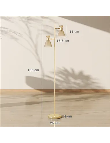 HOMCOM Floor Lamp with Adjustable Dual Head, Modern Standing Lamp with Floral Glass Shades and Foot Switch for Living Room Bedro