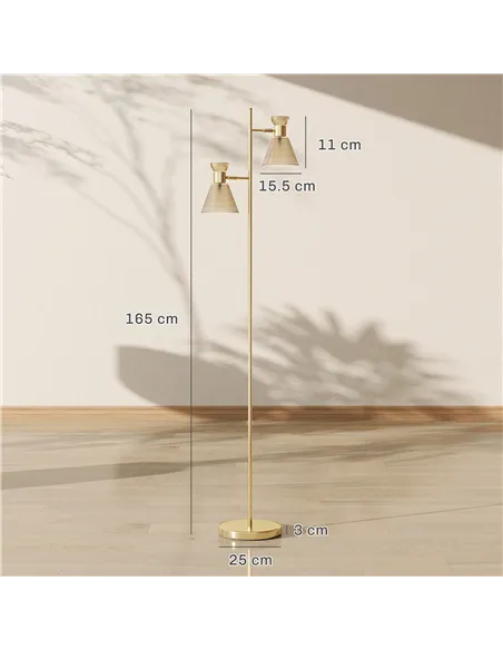 HOMCOM Floor Lamp with Adjustable Dual Head, Modern Standing Lamp with Floral Glass Shades and Foot Switch for Living Room Bedro