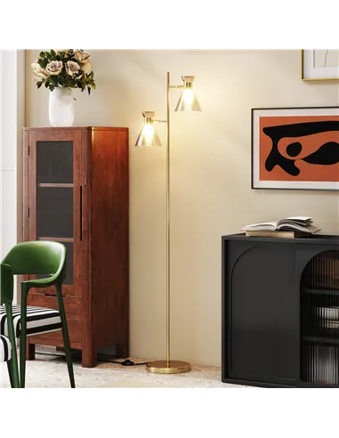 HOMCOM Floor Lamp with Adjustable Dual Head, Modern Standing Lamp with Floral Glass Shades and Foot Switch for Living Room Bedro